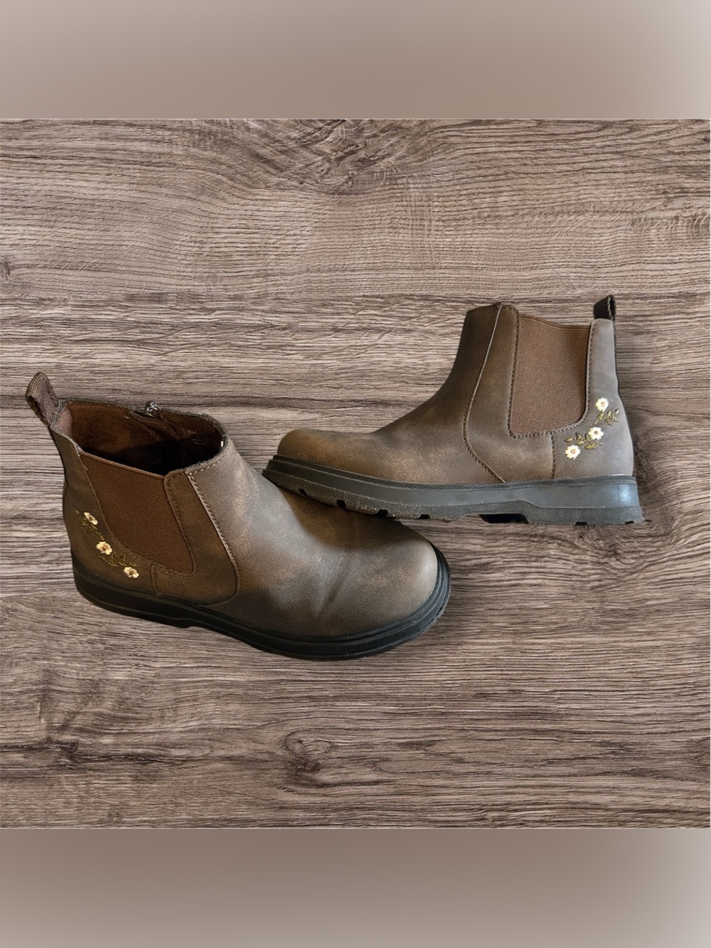 Zara Kids Brown Ankle Boots Embroidered Flower Boho Western